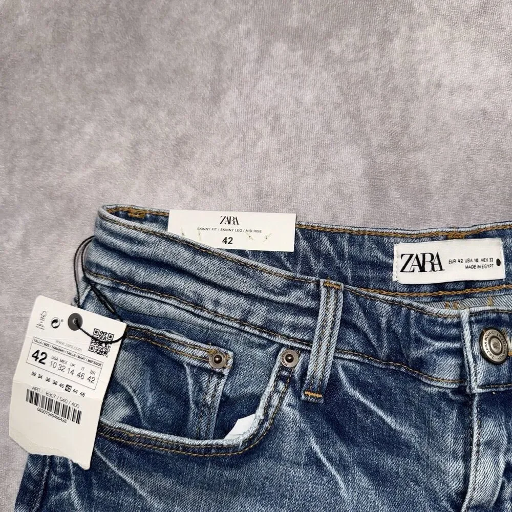 Zara Womens Skinny Fit Jeans Mid Rise Size 42 US 10 NWT - Picture 2 of 8